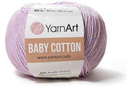 Пряжа YarnArt Baby cotton светлая розовая сирень (416), 50%хлопок/50%акрил, 165м, 50г