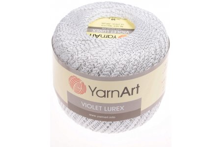 Пряжа YarnArt Violet Lurex белый/серебро (1000), 96%мерсеризованный хлопок/4%металлик, 270м, 50г
