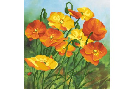 Канва с рисунком для вышивки бисером с рисунком МП-СТУДИЯ Оранжевые цветы, 28*28см