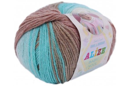 Пряжа Alize Baby Wool Batik белый-бирюза-коричневый (6320), 40%шерсть/20%бамбук/40%акрил, 175м, 50г