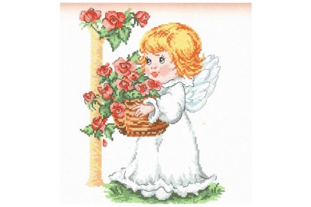 Набор для вышивания крестом ОВЕН Ангелочек с корзиной роз, 19*25см