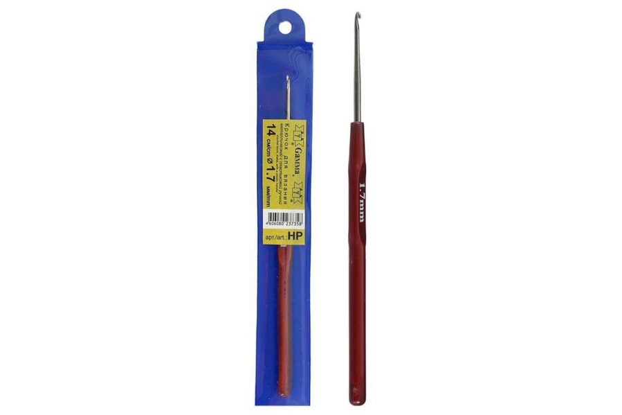 Крючок для вязания GAMMA с пластиковой ручкой, металлический, d1,7мм .