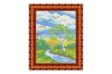 Ткань с рисунком для вышивки бисером КАРОЛИНКА Береза у реки, 8*11,8см