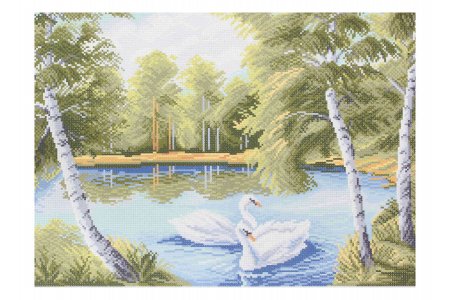 Канва с рисунком для вышивки крестом МАТРЕНИН ПОСАД Лебеди на пруду, 28*42см