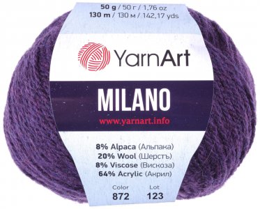 Пряжа Yarnart Milano фиолетовый (872), 8%альпака/20%шерсть/8%вискоза/64%акрил, 130м, 50г
