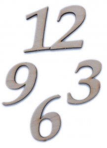 Комплект арабских цифр-5 для часов, деревянный (12,9,6,3) курсив, 25*40*3мм