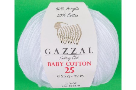 Пряжа Gazzal Baby Cotton 25 белый (3432), 50%хлопок/50%акрил, 82м, 25г