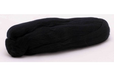 Шерсть для валяния лента гребенная Семеновская тонкая черный (1), 100г