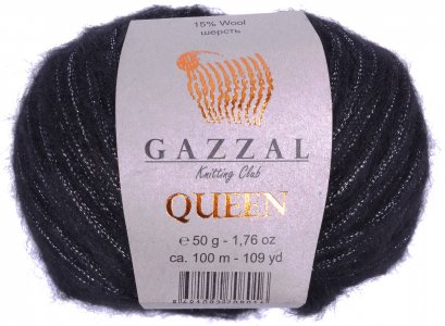 Пряжа Gazzal Queen черный (7340), 15%шерсть/35%полиэстер/15%металлик/35%акрил, 100м, 50г