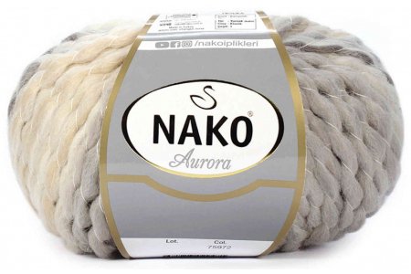 Пряжа Nako Aurora суровый-св.бежевый (75974), 75%акрил/15%шерсть/10%альпака, 60м, 150г
