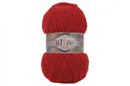 Пряжа Alize Softy plus красный (56), 100%микрополиэстер, 120м, 100г