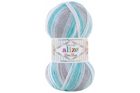 Пряжа Alize Baby best batik серый-белый-голубой (7264), 90%акрил/10%бамбук, 240м, 100г