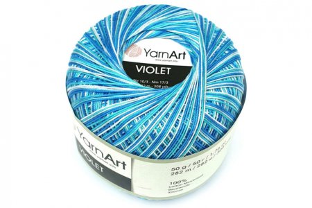 Пряжа YarnArt Violet Melange белый-бирюзовый (510), 100%мерсеризованный хлопок, 282м, 50г