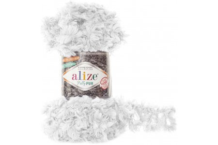 Пряжа Alize Puffy Fur белый (6100), 100%микрополиэстер, 6м, 100г