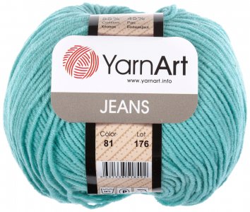 Пряжа YarnArt Jeans бледная бирюза (81), 55%хлопок/45%акрил, 160м, 50г