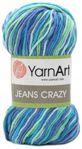 Пряжа YarnArt Jeans CRAZY светло-голубой-бирюзовый-сиреневый-мятный меланж (7204), 55%хлопок/45%акрил, 160м, 50г