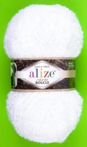 Пряжа Alize Naturale boucle белый (55), 49%шерсть/24%хлопок/24%акрил/3%полиэстер, 200м, 100г