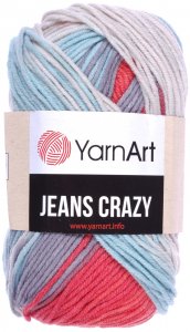 Пряжа YarnArt Jeans CRAZY бледно голубой-коралл-джинсовый батик (8205), 55%хлопок/45%акрил, 160м, 50г