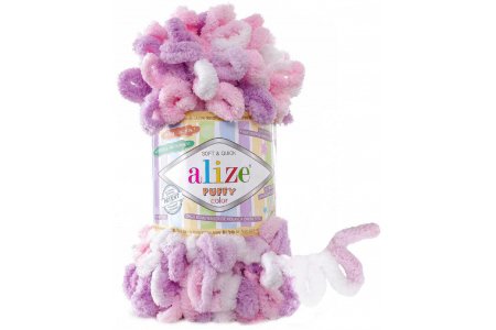 Пряжа Alize Puffy color бело-розово-сиреневый (6051), 100%микрополиэстер, 9м, 100г