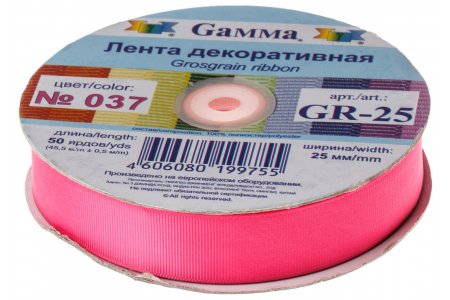 Тесьма GAMMA репсовая, темно-розовый (037), 25мм, 1м