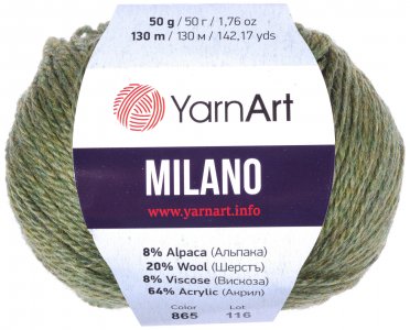 Пряжа Yarnart Milano зеленый (865), 8%альпака/20%шерсть/8%вискоза/64%акрил, 130м, 50г