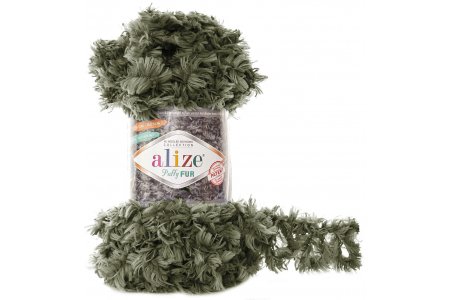 Пряжа Alize Puffy Fur хаки (6117), 100%микрополиэстер, 6м, 100г