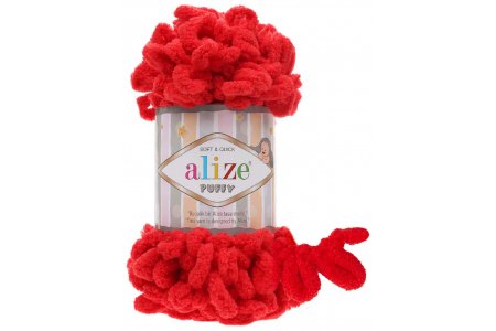 Пряжа Alize Puffy красный (56), 100%микрополиэстер, 9м, 100г