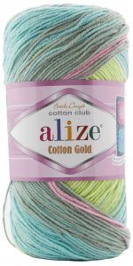 Пряжа Alize Cotton Gold Batik салатовый-бирюзовый-травяной-розовый (6792), 45%акрил/55%хлопок, 330м, 100г