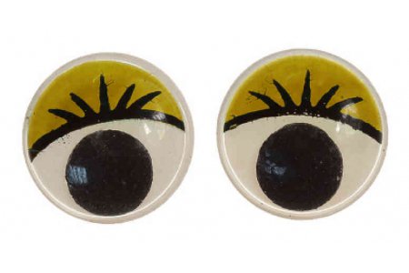 Глаза пластиковые для приклеивания с ресницами двигающиеся, желтый, d12мм, 1пара