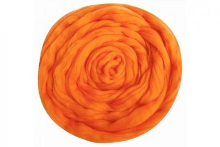Шерсть для валяния ТРОИЦКАЯ тонкая ярко-оранжевый (0189), 100%шерсть, 100г