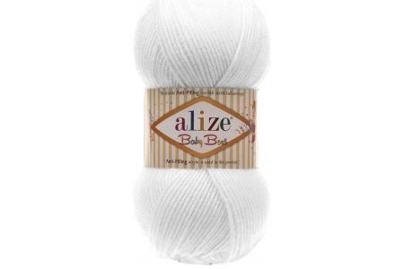 Пряжа Alize Baby best белый (55), 90%акрил/10%бамбук, 240м, 100г