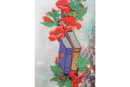 Искусственный шелк с рисунком для бисера ALISENA Книжки и цветы, 22*35см
