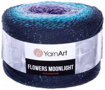 Пряжа YarnArt Flowers Moonlight темно синий-бирюза-сирень (3254), 53%хлопок/43%акрил/4%металлик, 1000м, 260г