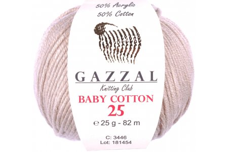 Пряжа Gazzal Baby Cotton 25 экрю (3446), 50%хлопок/50%акрил, 82м, 25г