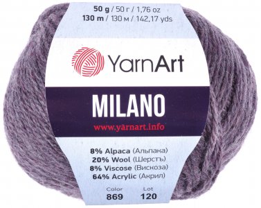 Пряжа Yarnart Milano темно-серый (869), 8%альпака/20%шерсть/8%вискоза/64%акрил, 130м, 50г