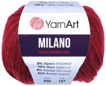 Пряжа Yarnart Milano бордовый (856), 8%альпака/20%шерсть/8%вискоза/64%акрил, 130м, 50г