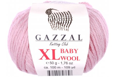 Пряжа Gazzal Baby Wool XL розовый пудровый (845), 40%шерсть мериноса/20%кашемирПА/40%акрил, 100м, 50г