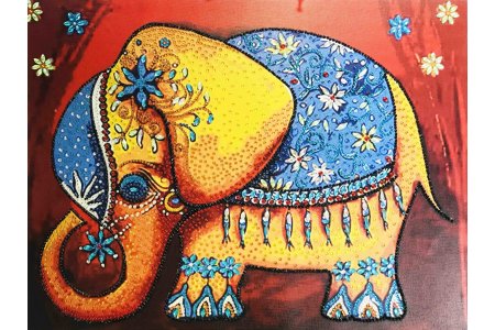 Мозаичная картина стразами КАРОЛИНКА с декоративными элементами 5Д Слон благополучия, 40*50см