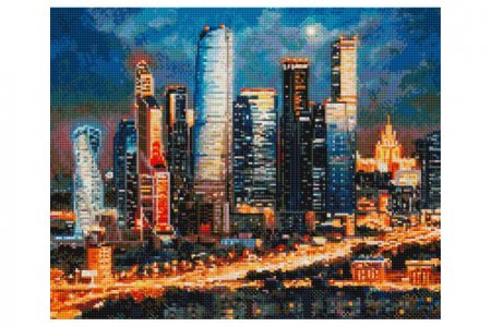 Мозаичная картина стразами БЕЛОСНЕЖКА Вечерние огни Москва Сити, 40*50см