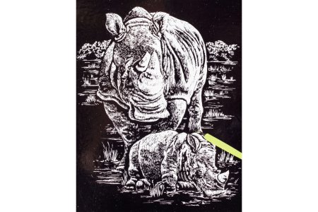 Гравюра TNGRAVING ART Носорог, серебряный , 21*31 см