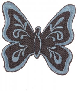 Термоаппликация Бабочка, синий на черном, 8*8см