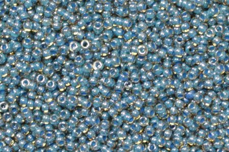 Бисер чешский круглый PRECIOSA 11/0 прозрачный/желтого отлива с цветной серединкой темно-голубой (11022), 50г