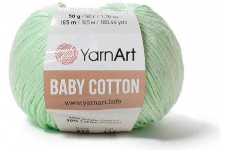 Пряжа YarnArt Baby cotton бледная мята (435), 50%хлопок/50%акрил, 165м, 50г
