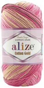 Пряжа Alize Cotton Gold Batik бежевый-розовый-коричневый (7829), 45%акрил/55%хлопок, 330м, 100г
