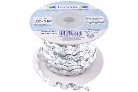 Тесьма GAMMA металлизированная, серебро, 5мм, 1м