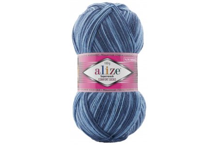 Пряжа Alize Superwash comfort socks голубой-серый-синий (7677), 75%шерсть/25%полиамид, 420м, 100г