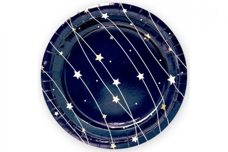 Набор тарелок одноразовых ВОЛНА ВЕСЕЛЬЯ Звездная траектория, металлик черный, 7"(18см), 6шт