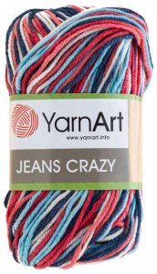 Пряжа YarnArt Jeans CRAZY белый-голубой-коралл-темно-синий меланж (7208), 55%хлопок/45%акрил, 160м, 50г