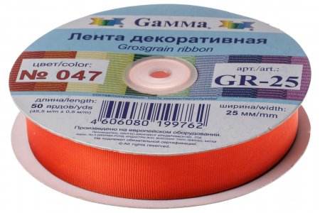 Тесьма GAMMA репсовая, рыжий (047), 25мм, 1м