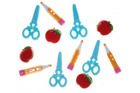 Набор пуговиц декоративных пластиковых Яблоки, ножницы и карандаши, 12шт, 2-4см